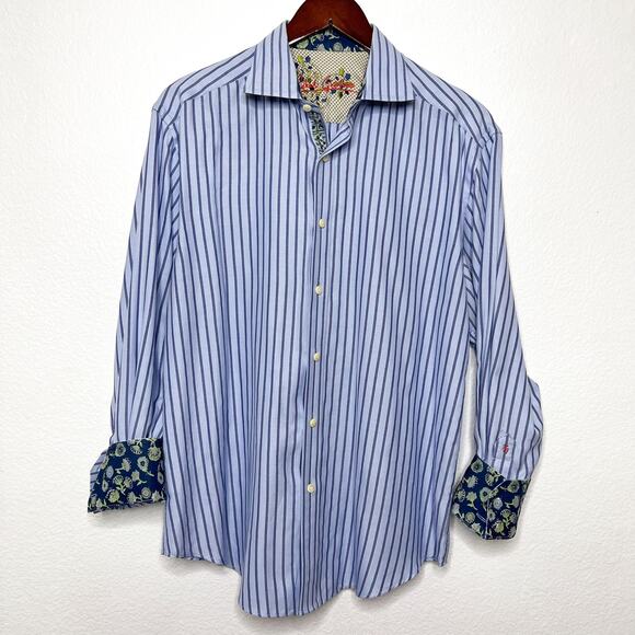 Robert Graham Other - Robert Graham Blue Striped 100% Cotton Button Up Shirt Men's Size Large